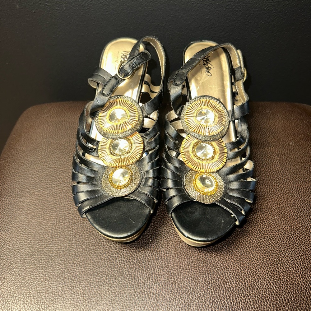 Mossimo Supply Co. Black Strappy Sandals with Gold Medallion Detail